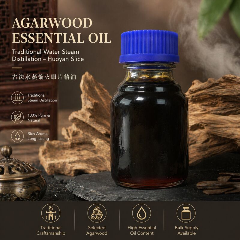 Quality Ancient Water Distilled Fire Eye Slice Agarwood Oil Natural Pure Essential factory