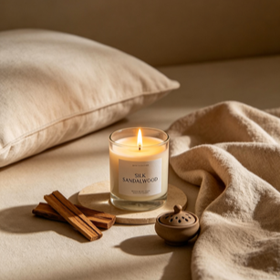 Quality Silk Sandalwood Scented Soy Candle Soft Woody Home Fragrance Gift factory